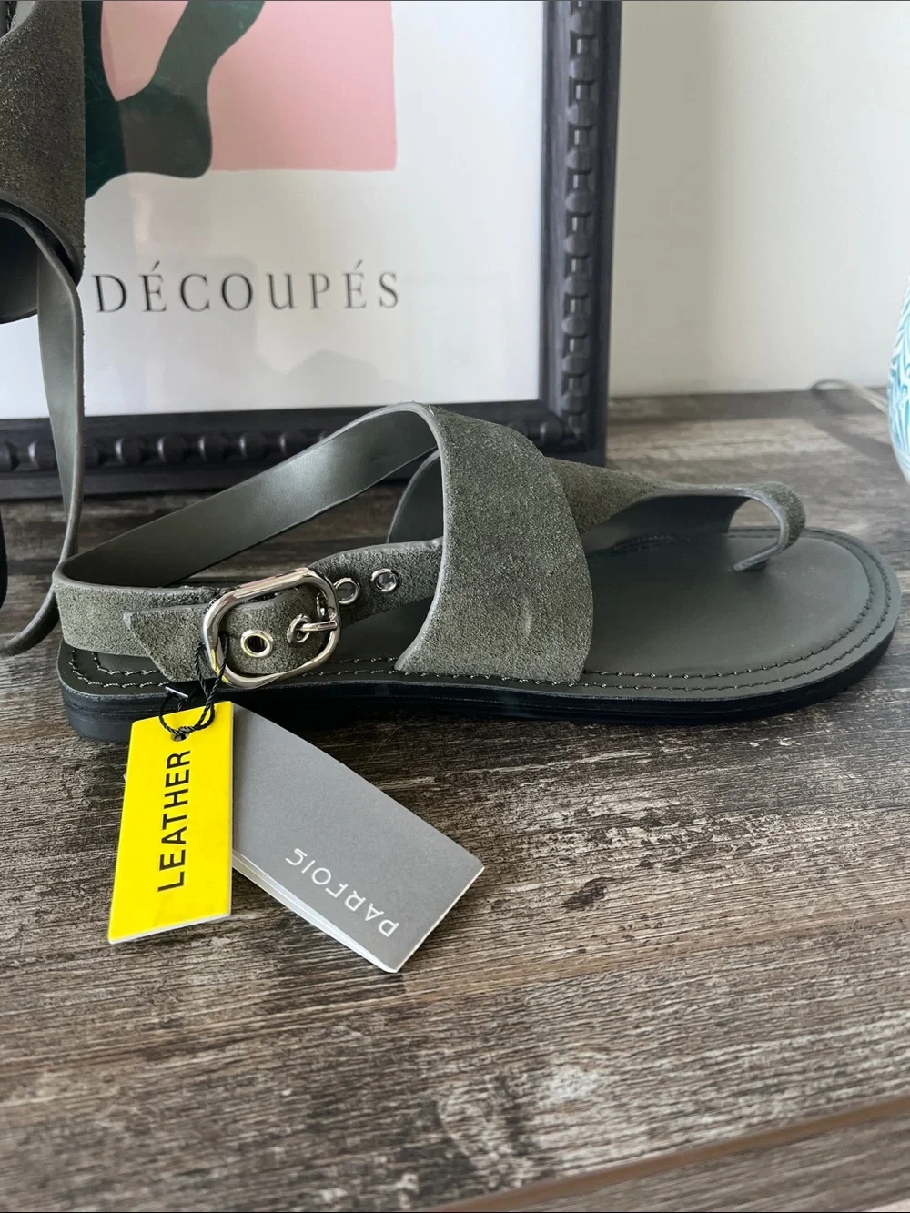Women’s Olive Green Leather Suede Slingback Sandals